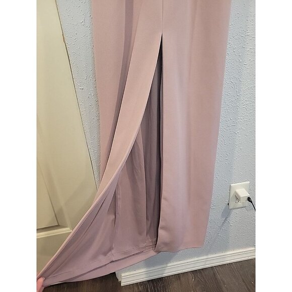 DB Studio V-Neck Draped Jersey Back Slit Maxi Dress Dusty Rose Size 2 - Picture 4 of 8